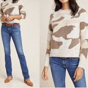 Anthropologie Marjorie Camo Sweater Size Small Tan Brown Loose Fit